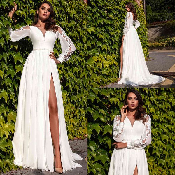 wedding dress romantic v-neck satin and chiffon appliques long sleeveless sweep train a line slit bridal gowns vestido de noiva, White
wedding dress romantic v-neck satin and chiffon appliques long sleeveless sweep train a line slit bridal gowns vestido de noiva, White
