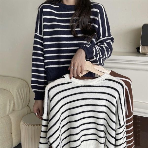 women's sweaters women four-color striped knitted sweater casual round neck all match autumn long sleeve loose knitting coat top, White;black
women's sweaters women four-color striped knitted sweater casual round neck all match autumn long sleeve loose knitting coat top, White;black
