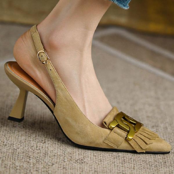 sandals women's natural suede leather thin high heel pointed toe slingback slip-on fringe chian elegant ladies retro pumps shoes, Black
sandals women's natural suede leather thin high heel pointed toe slingback slip-on fringe chian elegant ladies retro pumps shoes, Black