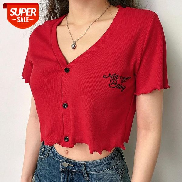 2020 fashion letter embroidery v neck t shirts for women red long sleeve crop casual cute christmas streetwear #t75r, White
2020 fashion letter embroidery v neck t shirts for women red long sleeve crop casual cute christmas streetwear #t75r, White