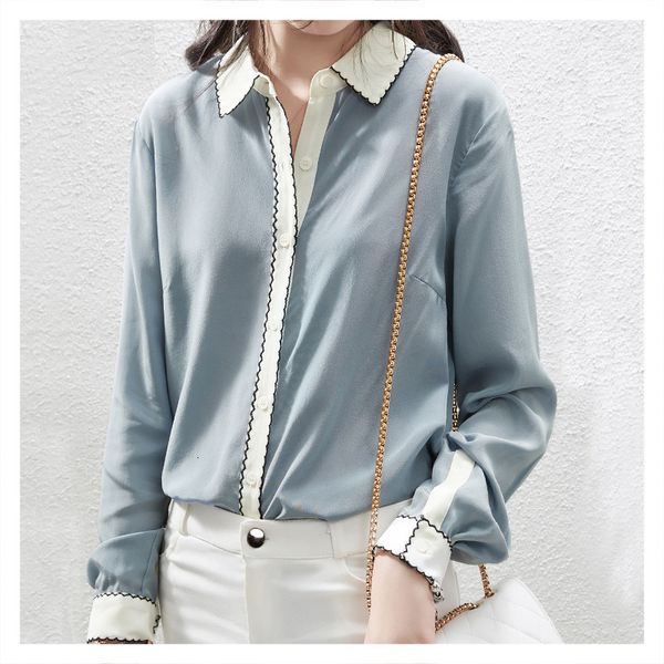 blouses lapel contrasting color shirt embroidered ee long sleeve silk 2021 fashion style, White
blouses lapel contrasting color shirt embroidered ee long sleeve silk 2021 fashion style, White