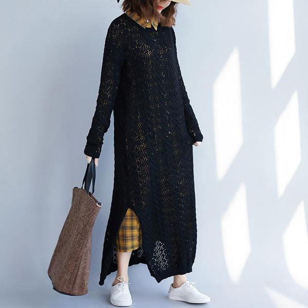 casual dresses oversize long dress o-neck hem split solid color hollow out crochet sweater bohemian knitted outerwear ta8008, Black;gray
casual dresses oversize long dress o-neck hem split solid color hollow out crochet sweater bohemian knitted outerwear ta8008, Black;gray