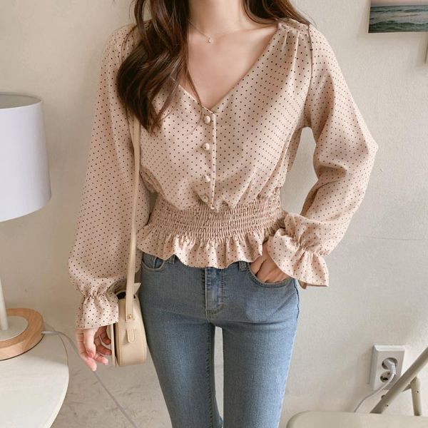 women's blouses & shirts vintage v-neck flare sleeve polka dot women blouse elegant front buttons slim waist ruffles female blusas 1072, White
women's blouses & shirts vintage v-neck flare sleeve polka dot women blouse elegant front buttons slim waist ruffles female blusas 1072, White