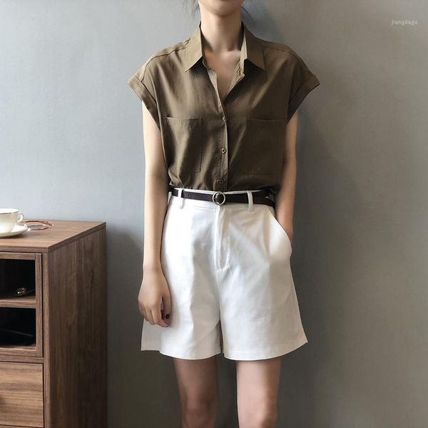 women's blouses & shirts qoerlin tunic women turn-down collar single breasted blouse simple streetwear sleeveless tank girls loose 202, White
women's blouses & shirts qoerlin tunic women turn-down collar single breasted blouse simple streetwear sleeveless tank girls loose 202, White