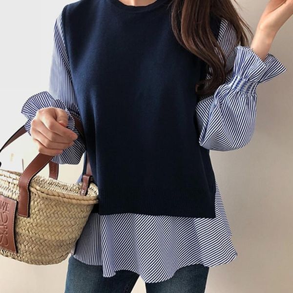 women's blouses & shirts spring women ruffled long sleeve blouse and o neck pullover sleeveless vest office casual sweater two piece se, White
women's blouses & shirts spring women ruffled long sleeve blouse and o neck pullover sleeveless vest office casual sweater two piece se, White
