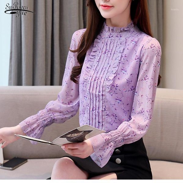 women's blouses & shirts chemisier femme 2021 spring long sleeve floral chiffon women and flare print ladies shirt female 8219 50, White
women's blouses & shirts chemisier femme 2021 spring long sleeve floral chiffon women and flare print ladies shirt female 8219 50, White