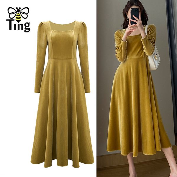 vintage elegant solf girl yellow velvet party dinner dresses retro square collar a line midi long dress vestidos 210513, Black;gray
vintage elegant solf girl yellow velvet party dinner dresses retro square collar a line midi long dress vestidos 210513, Black;gray