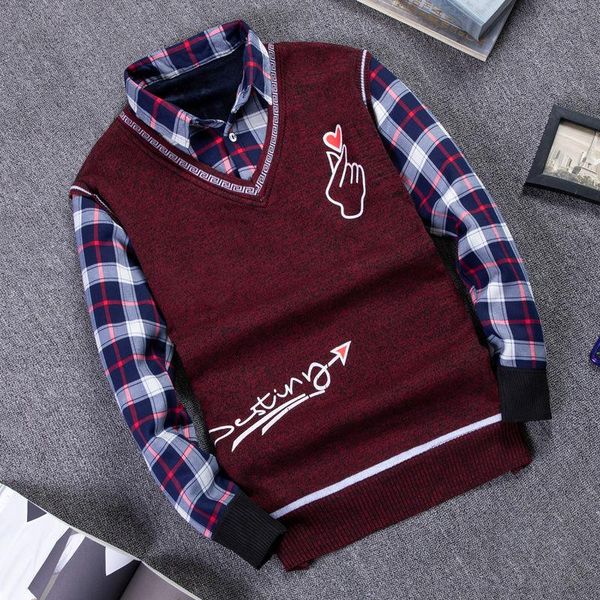 men's vests fake two-piece sweater 2021 autumn and winter youth shirt collar plus velvet padded thick slim pullover men, Black;white
men's vests fake two-piece sweater 2021 autumn and winter youth shirt collar plus velvet padded thick slim pullover men, Black;white