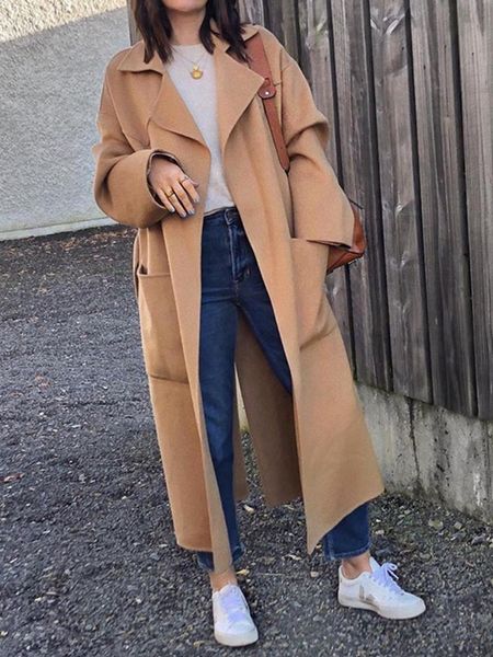 women's wool & blends autumn winter warm long coat double-sided woolen khaki sleeve lace-up jackets with sashes 2021 fashion, Black
women's wool & blends autumn winter warm long coat double-sided woolen khaki sleeve lace-up jackets with sashes 2021 fashion, Black