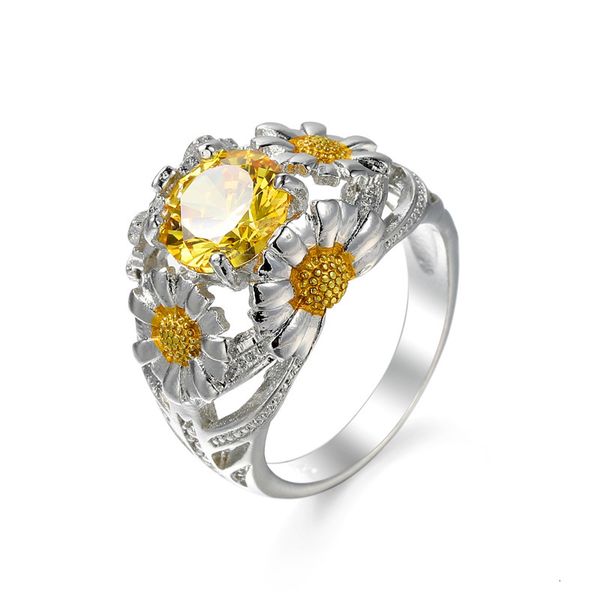 jewelry sunflower flower women's ring, Slivery;golden