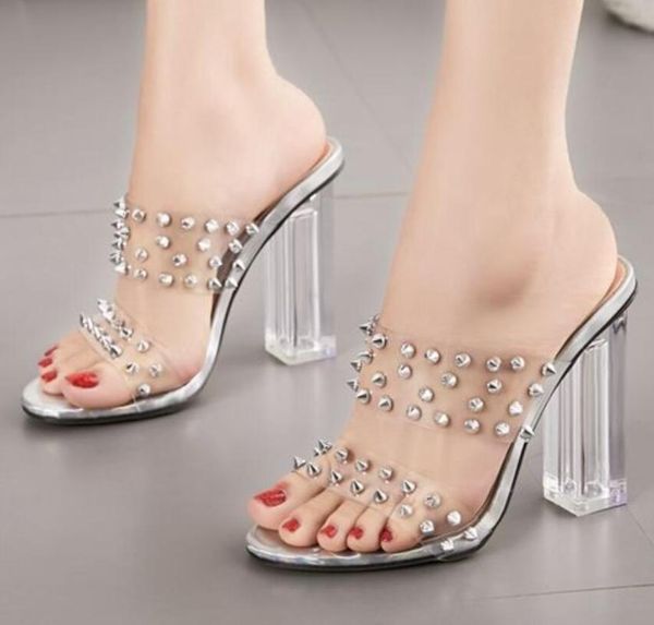 slippers women crystal clear transparent sandals fashion rivets block high heels slide chunky mules wedding shoes, Black
slippers women crystal clear transparent sandals fashion rivets block high heels slide chunky mules wedding shoes, Black
