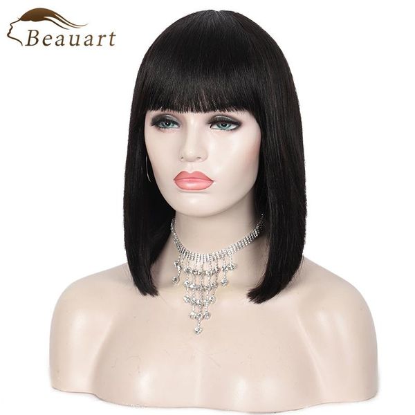 lace wigs beauart 100% human hair bob cut none front with bangs 12"medium black wig for women straight machine, Black;brown
lace wigs beauart 100% human hair bob cut none front with bangs 12"medium black wig for women straight machine, Black;brown
