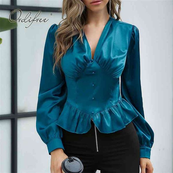 spring autumn women satin blouse shirt long sleeve ruffle vintage female 210513, White
spring autumn women satin blouse shirt long sleeve ruffle vintage female 210513, White