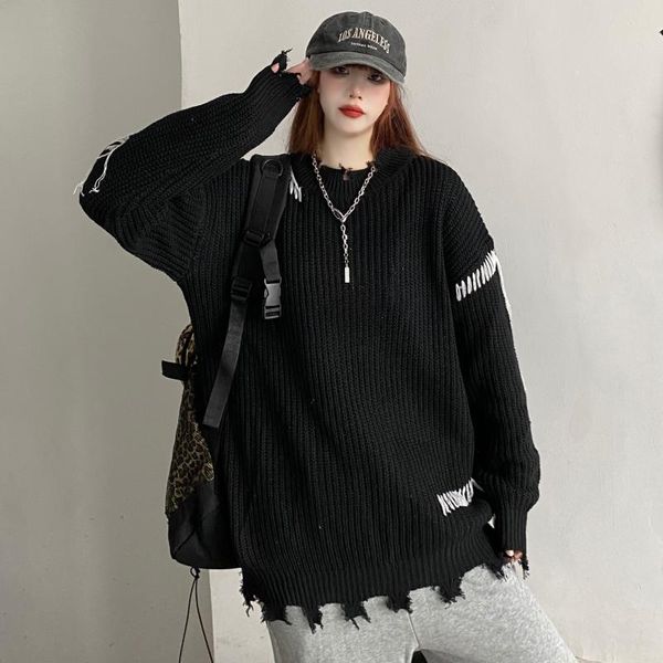women's sweaters harajuku style ripped for women autumn japanese fashionable loose long sleeve solid streetwear knitted pullovers, White;black
women's sweaters harajuku style ripped for women autumn japanese fashionable loose long sleeve solid streetwear knitted pullovers, White;black