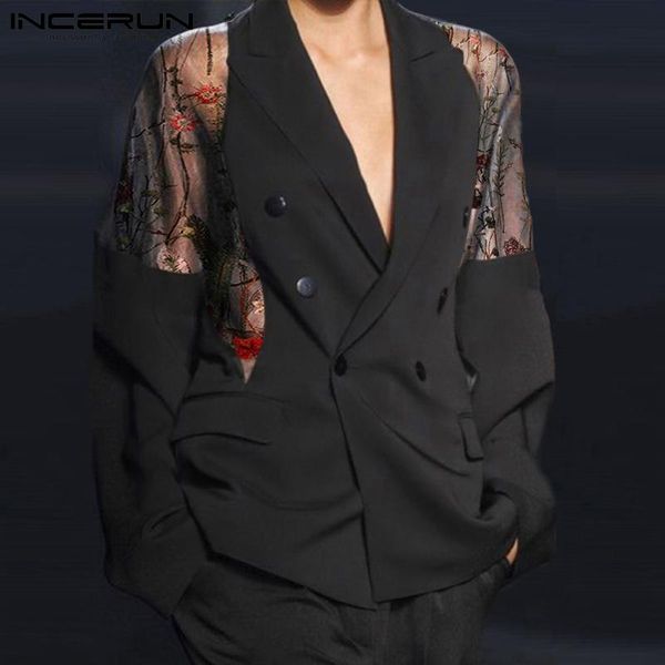 men's suits & blazers men blazer mesh patchwork streetwear long sleeve double breasted fashion casual 2021 embroidery party jackets inc, White;black
men's suits & blazers men blazer mesh patchwork streetwear long sleeve double breasted fashion casual 2021 embroidery party jackets inc, White;black