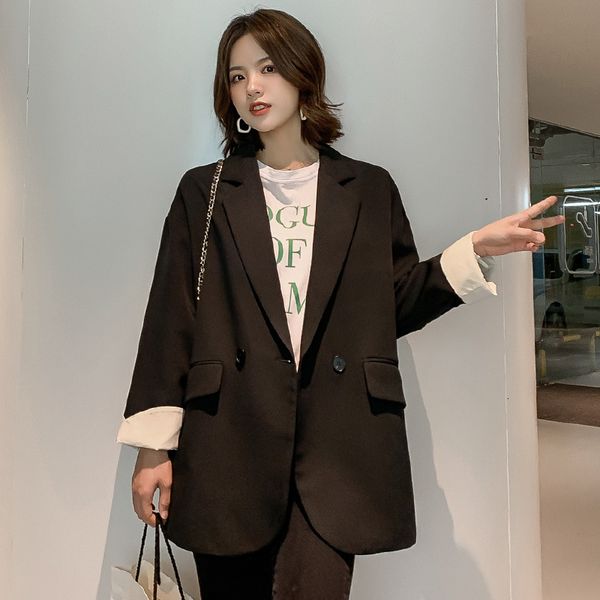 women's suits & blazers autumn elegant blazer jacket sppring retro solid long loose korean office wear casual ladies coat ce95, White;black
women's suits & blazers autumn elegant blazer jacket sppring retro solid long loose korean office wear casual ladies coat ce95, White;black