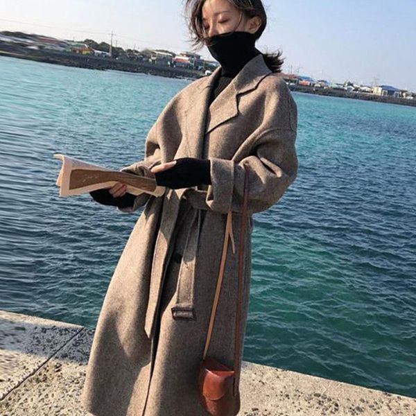 women's wool & blends retro winter coats women wide lapel belt pocket blend coat oversize long trench outwear overcoat f1755, Black
women's wool & blends retro winter coats women wide lapel belt pocket blend coat oversize long trench outwear overcoat f1755, Black