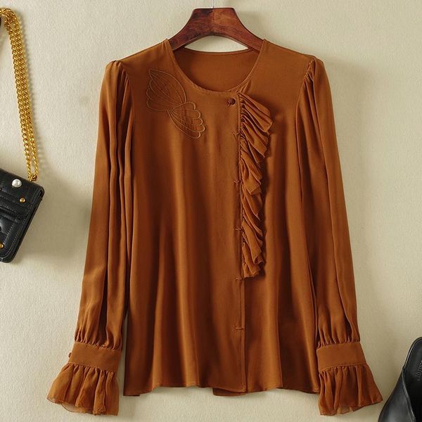 women's blouses & shirts spring autumn vintage shirt elegant o-neck long flare sleeve woman 100% real silk femlae blouse, White
women's blouses & shirts spring autumn vintage shirt elegant o-neck long flare sleeve woman 100% real silk femlae blouse, White