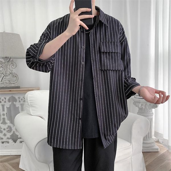 men's casual shirts men short sleeve breathable baggy loose 2021 summer striped mens, White;black
men's casual shirts men short sleeve breathable baggy loose 2021 summer striped mens, White;black