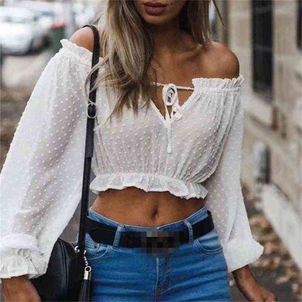 crop transparent white shirt women slash neck lantern sleeve ruffles dot blouse lace up blusas femininas t89392 210421
crop transparent white shirt women slash neck lantern sleeve ruffles dot blouse lace up blusas femininas t89392 210421