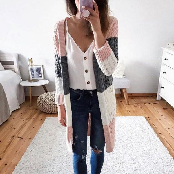 women's knits & tees 2021 autumn winter color block twist weave thin knitted long cardigan women sleeve plus size vintage cardigans fem, White
women's knits & tees 2021 autumn winter color block twist weave thin knitted long cardigan women sleeve plus size vintage cardigans fem, White