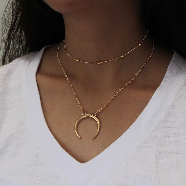 jewelry fashion simple double copper bead moon pendant necklace horn multi-layer neck chain clavicle chain, Silver
jewelry fashion simple double copper bead moon pendant necklace horn multi-layer neck chain clavicle chain, Silver