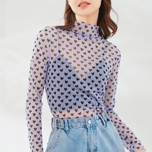 women's t-shirt semi-high neck mesh yarn sunscreen girl spring summer thin purple fairy inside bottom printed shirt long-sleeved, White
women's t-shirt semi-high neck mesh yarn sunscreen girl spring summer thin purple fairy inside bottom printed shirt long-sleeved, White