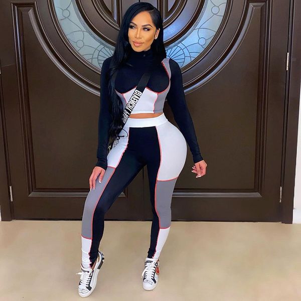tracksuits two pieces sports outfits sweat-colored sweat suits block fitness training of women leggings activewear 2 sport set beautiful, Gray 
tracksuits two pieces sports outfits sweat-colored sweat suits block fitness training of women leggings activewear 2 sport set beautiful, Gray