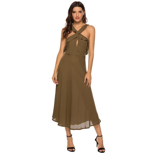 casual dresses fashion women cross neckline summer ruffles halter bandage dress sleeveless long for female vestidos, Black;gray
casual dresses fashion women cross neckline summer ruffles halter bandage dress sleeveless long for female vestidos, Black;gray