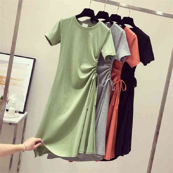 women round neck mid-length dress female summer style drawstring short-sleeved t-shirt solid color bottoming 210517, Black;gray
women round neck mid-length dress female summer style drawstring short-sleeved t-shirt solid color bottoming 210517, Black;gray