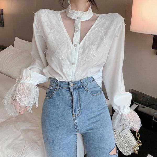 women's blouses & shirts rigod 2021 mesh stitching lace trumpet sleeves carefully machine french shirt spring clothes, White
women's blouses & shirts rigod 2021 mesh stitching lace trumpet sleeves carefully machine french shirt spring clothes, White