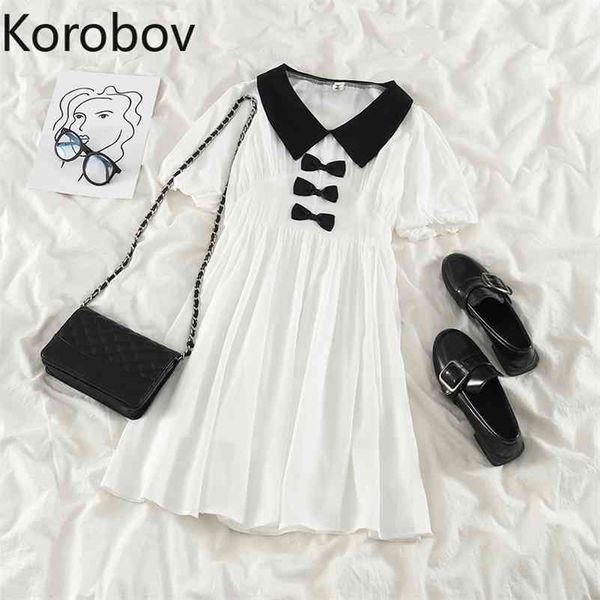 korobov summer dresses contrast color turn down collar short sleeve dress women new preppy style bow knot design vestidos 210430, Black;gray
korobov summer dresses contrast color turn down collar short sleeve dress women new preppy style bow knot design vestidos 210430, Black;gray