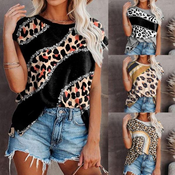 women's t-shirt summer women color block leopard print plus size short sleeve street style, White
women's t-shirt summer women color block leopard print plus size short sleeve street style, White