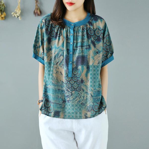 women's blouses & shirts summer printed shirt literary retro loose and wild was thin 2021 short-sleeved round neck, White
women's blouses & shirts summer printed shirt literary retro loose and wild was thin 2021 short-sleeved round neck, White