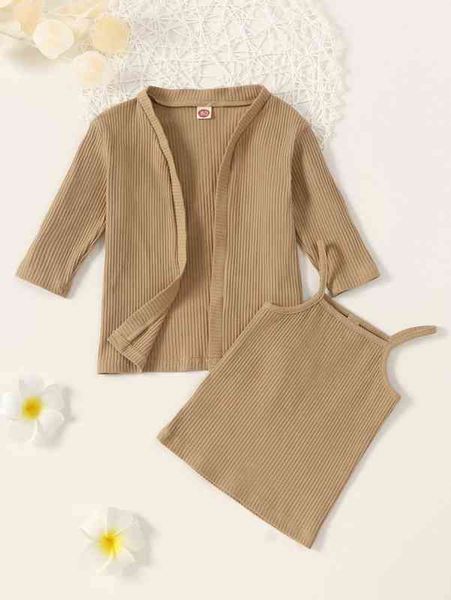 baby ribbed knit coat & cami she, White