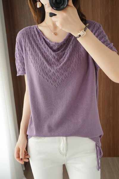 women's t-shirt zocept summer hollow short sleeved sweater casual worsted pure cotton knitted solid color all-match pullover top, White
women's t-shirt zocept summer hollow short sleeved sweater casual worsted pure cotton knitted solid color all-match pullover top, White