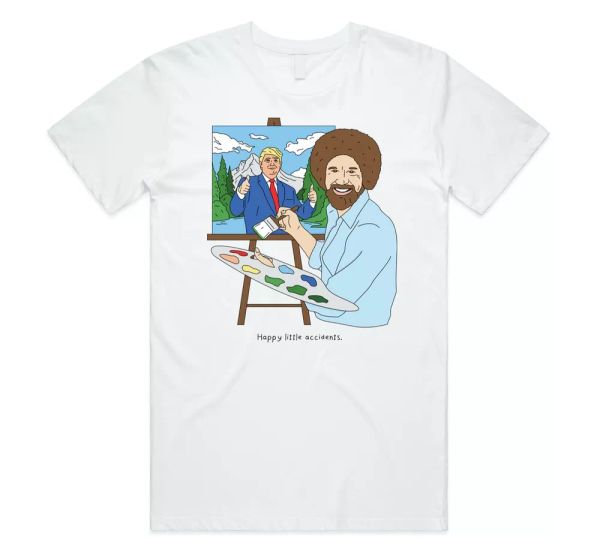 happy little accidents t-shirt graphic tee funny 90's donald trump ross trees, White;black
happy little accidents t-shirt graphic tee funny 90's donald trump ross trees, White;black