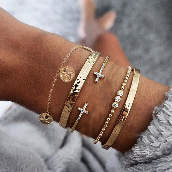 charm bracelets huatang 5pcs boho gold coin star pendant bracelet set for women multilayer crystal cross open bangle female party jewelry gi, Golden;silver 
charm bracelets huatang 5pcs boho gold coin star pendant bracelet set for women multilayer crystal cross open bangle female party jewelry gi, Golden;silver