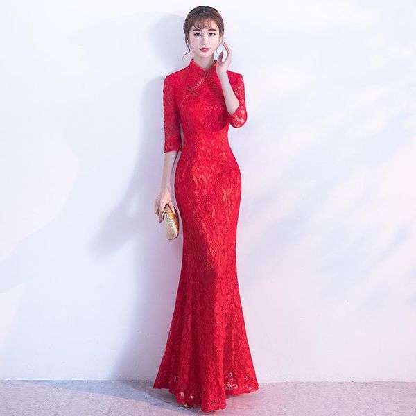chinese style dresses marry slim trumpet lace skirt retro diagonal mandarin collar cheongsam dress bride wedding toast prom gown ethnic clot, Red
chinese style dresses marry slim trumpet lace skirt retro diagonal mandarin collar cheongsam dress bride wedding toast prom gown ethnic clot, Red
