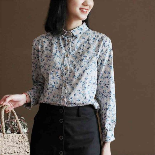spring arts style women long sleeve cotton loose shirts all-matched casual turn-down collar print blouse femme v169 210512, White 
spring arts style women long sleeve cotton loose shirts all-matched casual turn-down collar print blouse femme v169 210512, White