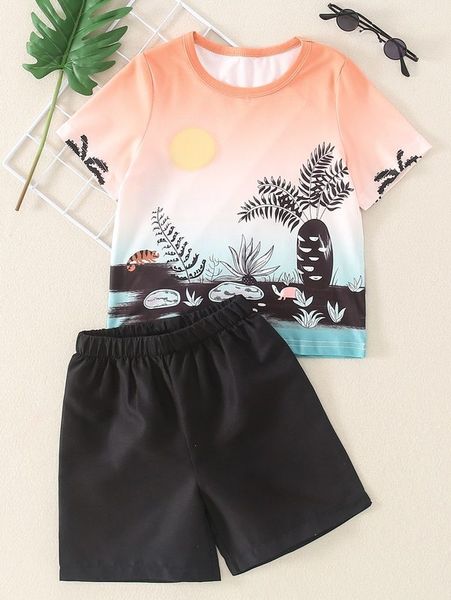 toddler boys ombre and plants print tee with shorts she, White
toddler boys ombre and plants print tee with shorts she, White