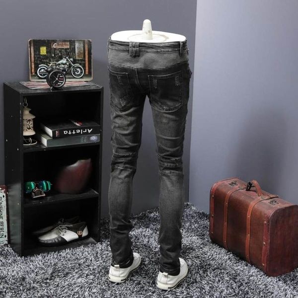 men's jeans vintage ripped brim trouser hole from classic men plied thin fitting denim biker pants hip hop jean street style male overa, Blue
men's jeans vintage ripped brim trouser hole from classic men plied thin fitting denim biker pants hip hop jean street style male overa, Blue