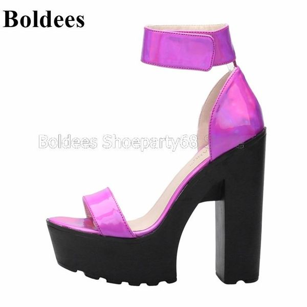 fashion bright patent leather one belt strap high heel sandals women summer thick platform ankle wrap party dress shoes, Black
fashion bright patent leather one belt strap high heel sandals women summer thick platform ankle wrap party dress shoes, Black