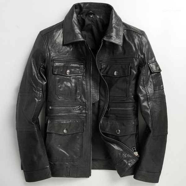 men's leather & faux autumn and winter genuine coat slim fit lapel multi pocket planting mixing sheepskin motorcycle jacket, Black
men's leather & faux autumn and winter genuine coat slim fit lapel multi pocket planting mixing sheepskin motorcycle jacket, Black