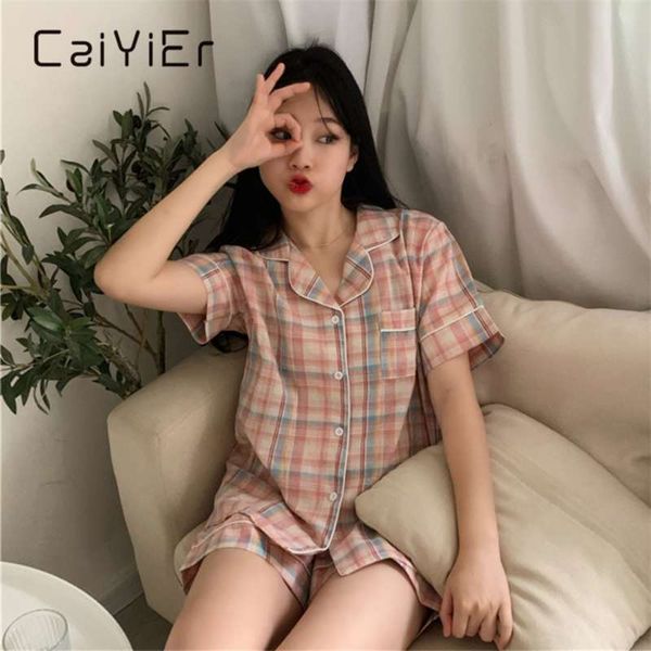 caiyier sweet pajama women nightwear grid printed summer short sleeve sleepwear trendy leisure korean style shorts homewear suit 210928, Black;red
caiyier sweet pajama women nightwear grid printed summer short sleeve sleepwear trendy leisure korean style shorts homewear suit 210928, Black;red
