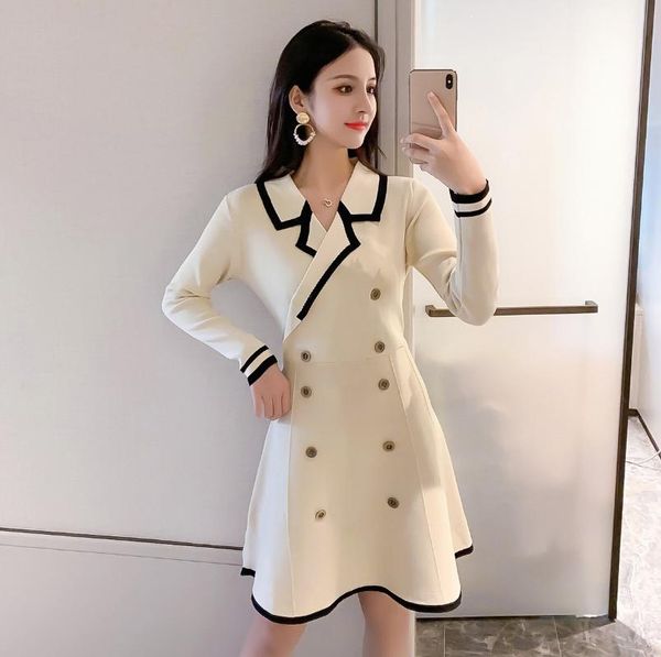 casual dresses fashion autumn winter knit dress turn-down collar double-breasted high waist a word ol office lady temperament, Black;gray
casual dresses fashion autumn winter knit dress turn-down collar double-breasted high waist a word ol office lady temperament, Black;gray
