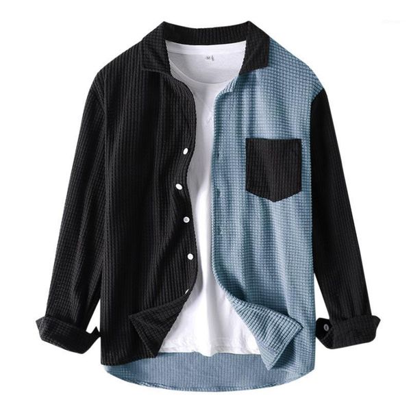 men's casual shirts plaid patchwork shirt cardigan long sleeve pocket turn-down collar men clothing harajuku blusa masculina, White;black
men's casual shirts plaid patchwork shirt cardigan long sleeve pocket turn-down collar men clothing harajuku blusa masculina, White;black