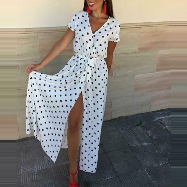 40 polka dot high womens dress slit summer short sleeve v neck low cut boho vintage dresses for vestido, Black;gray
40 polka dot high womens dress slit summer short sleeve v neck low cut boho vintage dresses for vestido, Black;gray
