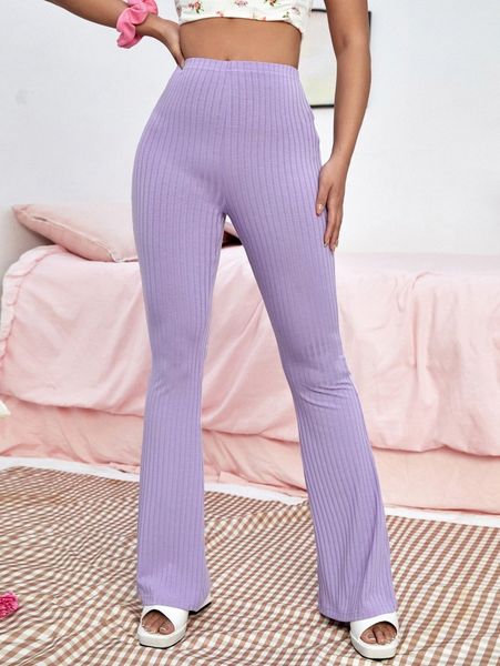 ribbed knit flare leg pants o0jd#, Black;white 
ribbed knit flare leg pants o0jd#, Black;white