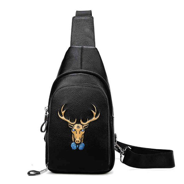 men's cowhide chest bag business leisure shoulder fashion cool messenger, Black;red 
men's cowhide chest bag business leisure shoulder fashion cool messenger, Black;red